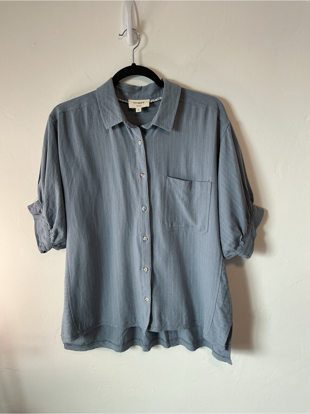 Umgee Light Blue Casual Button-Down Shirt with Pocket